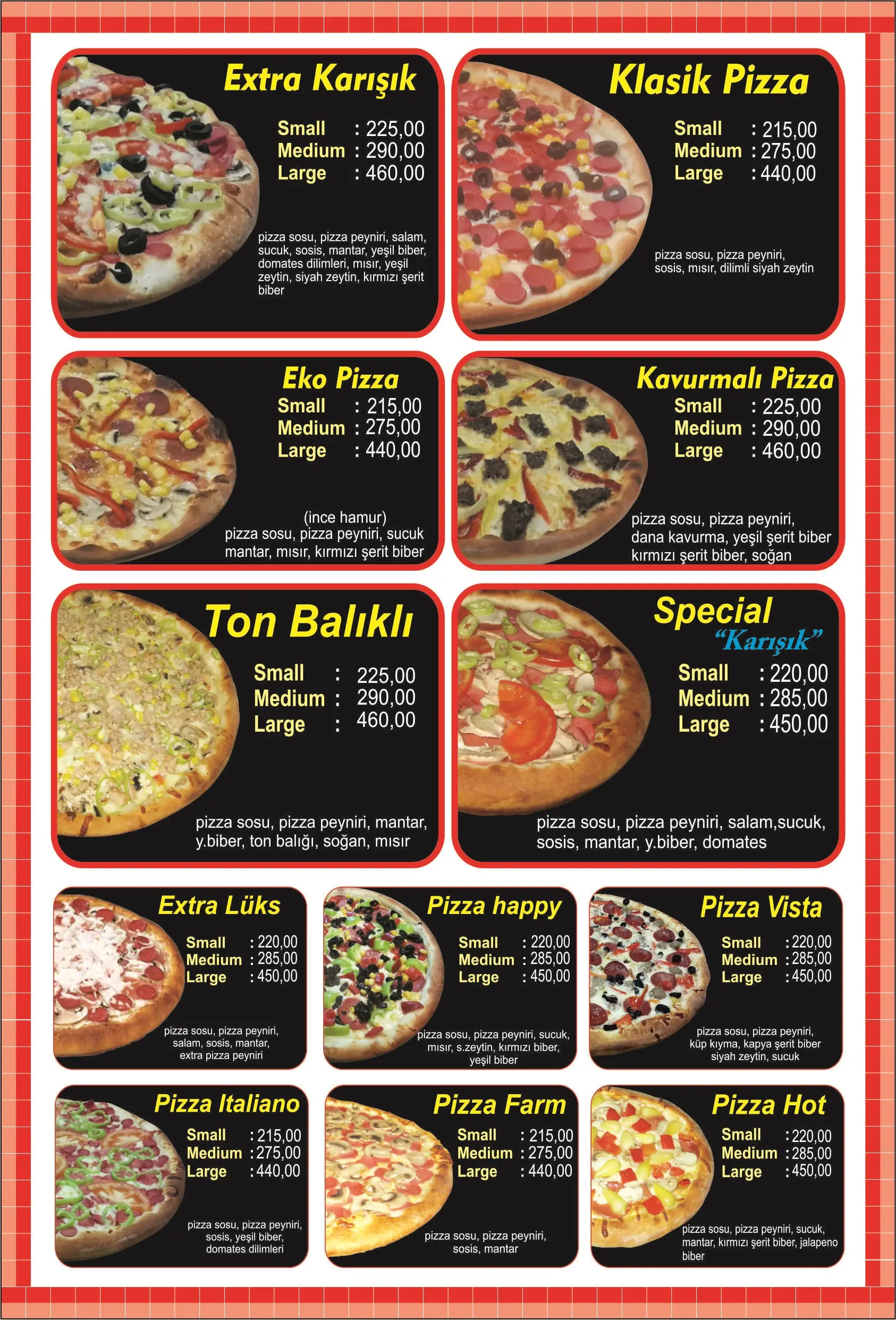 Fiyat Listesi Dilim Menüler - Pizza Value